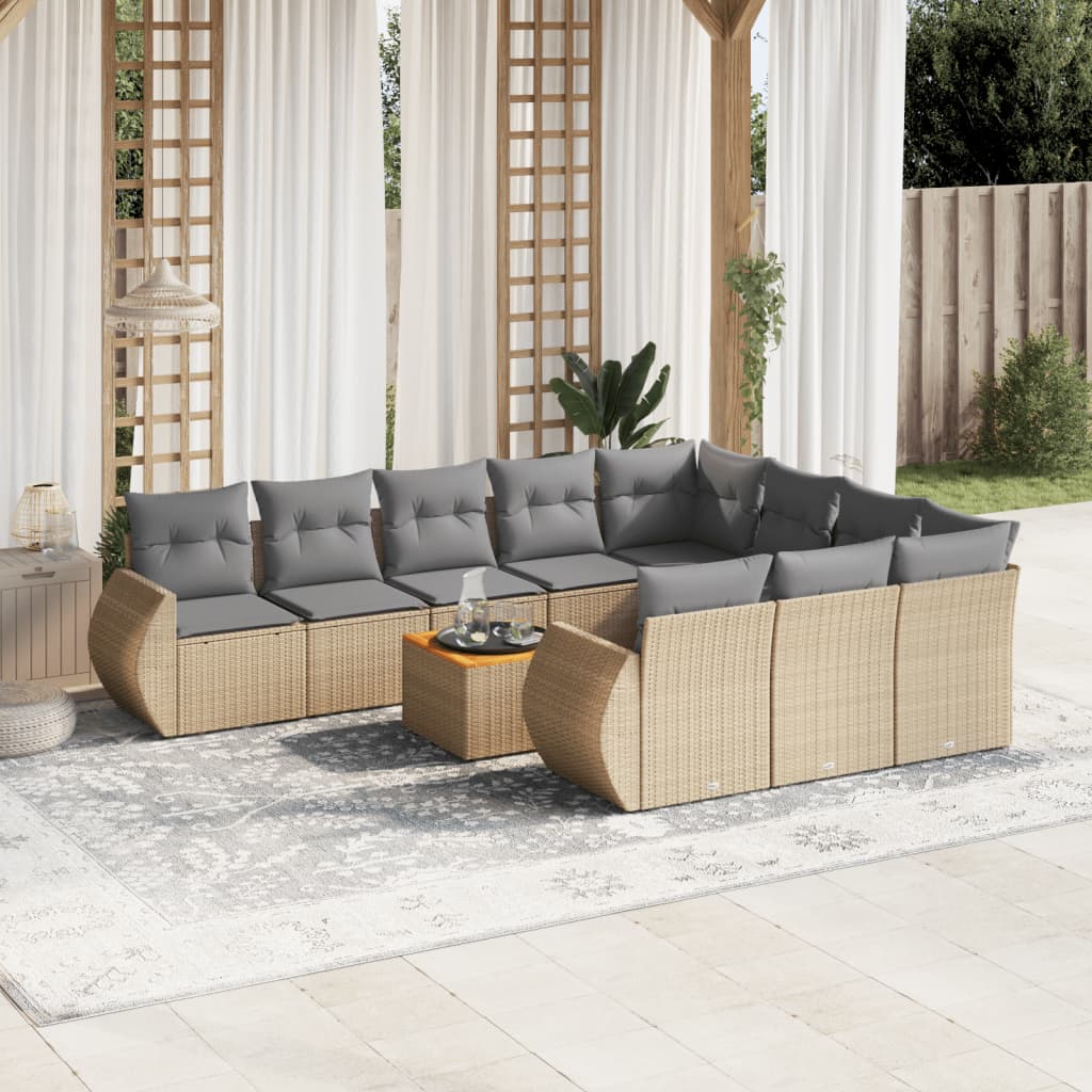 vidaXL 11-Piece Lounge Set with Cushions Poly Rattan Black