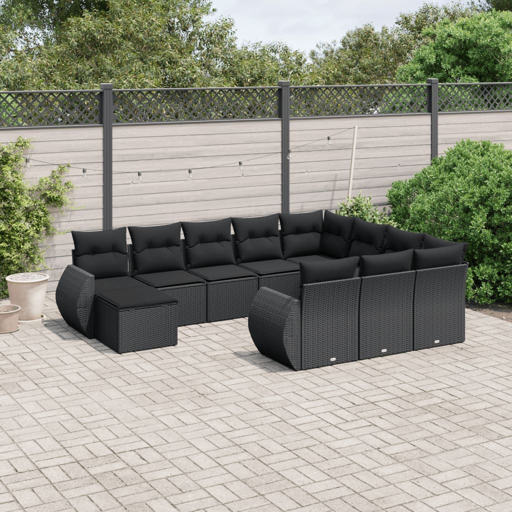 vidaXL 11-Piece Lounge Set with Cushions Poly Rattan Black