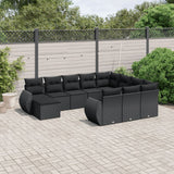 vidaXL 11-Piece Lounge Set with Cushions Poly Rattan Black