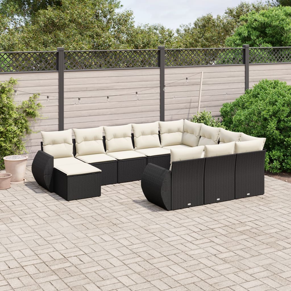vidaXL 11-Piece Lounge Set with Cushions Poly Rattan Black