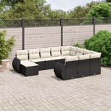 vidaXL 11-Piece Lounge Set with Cushions Poly Rattan Black
