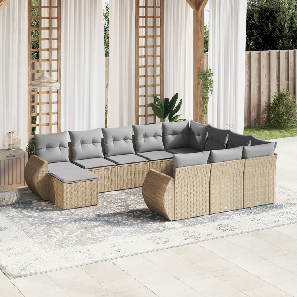 vidaXL 11-Piece Lounge Set with Cushions Poly Rattan Black