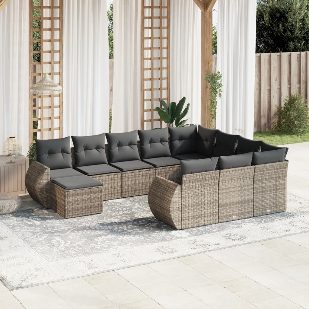 vidaXL 11-Piece Lounge Set with Cushions Poly Rattan Black