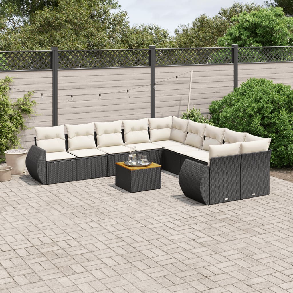 vidaXL 11-Piece Lounge Set with Cushions Poly Rattan Black