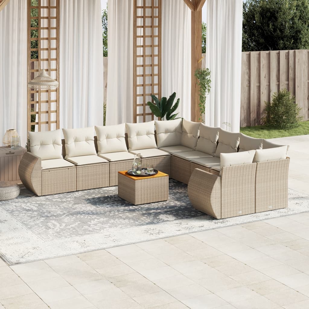 vidaXL 11-Piece Lounge Set with Cushions Poly Rattan Black