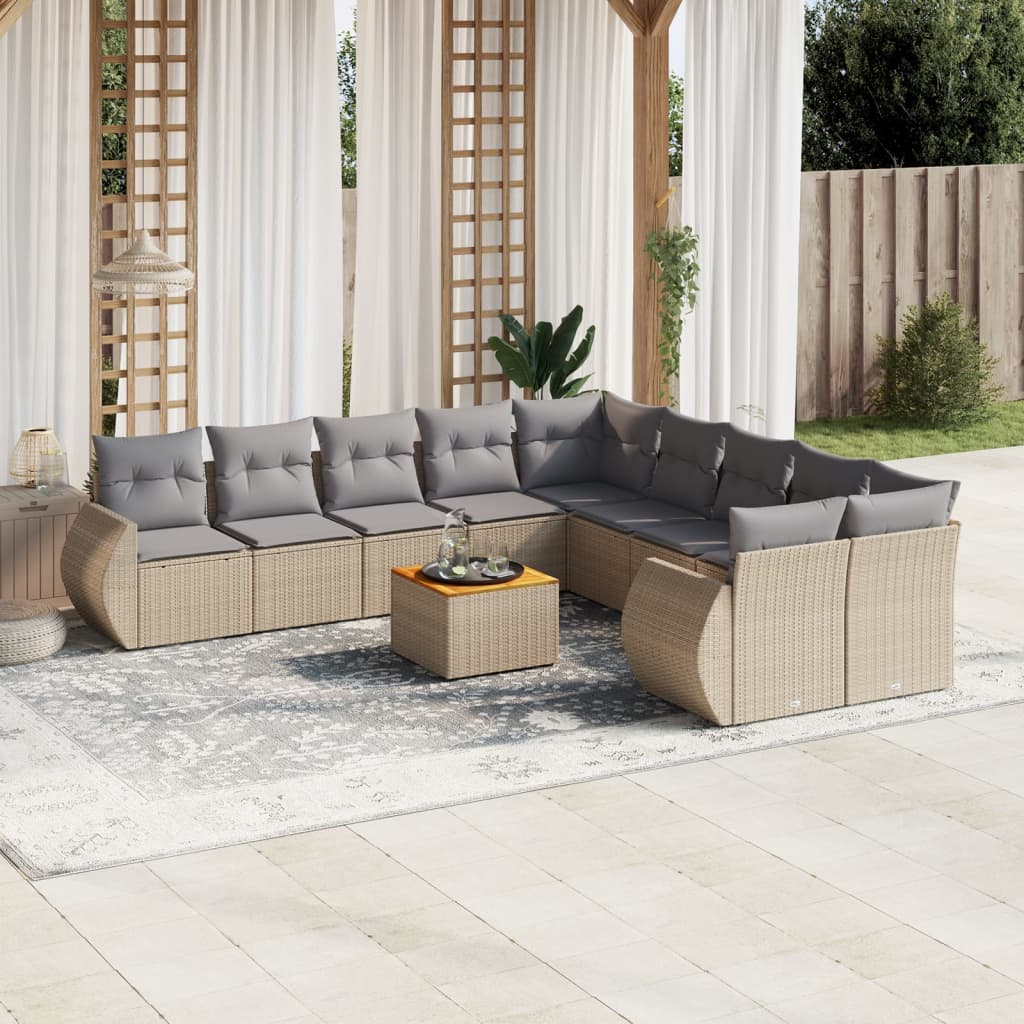 vidaXL 11-Piece Lounge Set with Cushions Poly Rattan Black