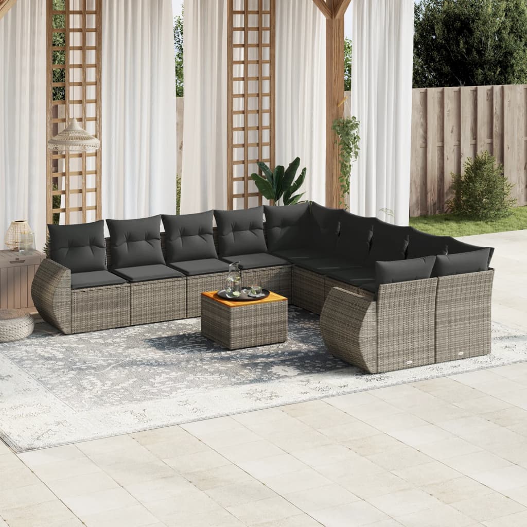vidaXL 11-Piece Lounge Set with Cushions Poly Rattan Black