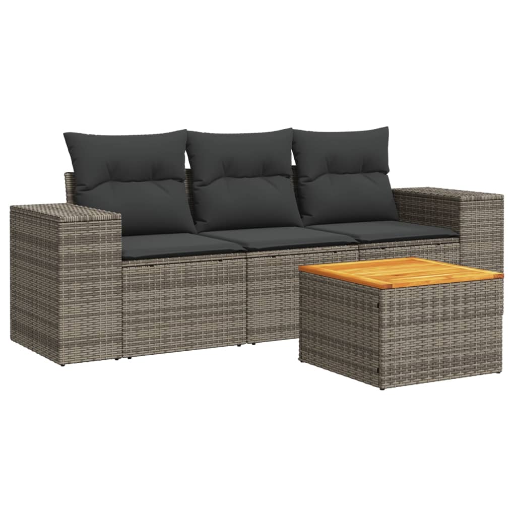 vidaXL 4-delige Loungeset met kussens poly rattan zwart