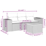 vidaXL 4-delige Loungeset met kussens poly rattan zwart
