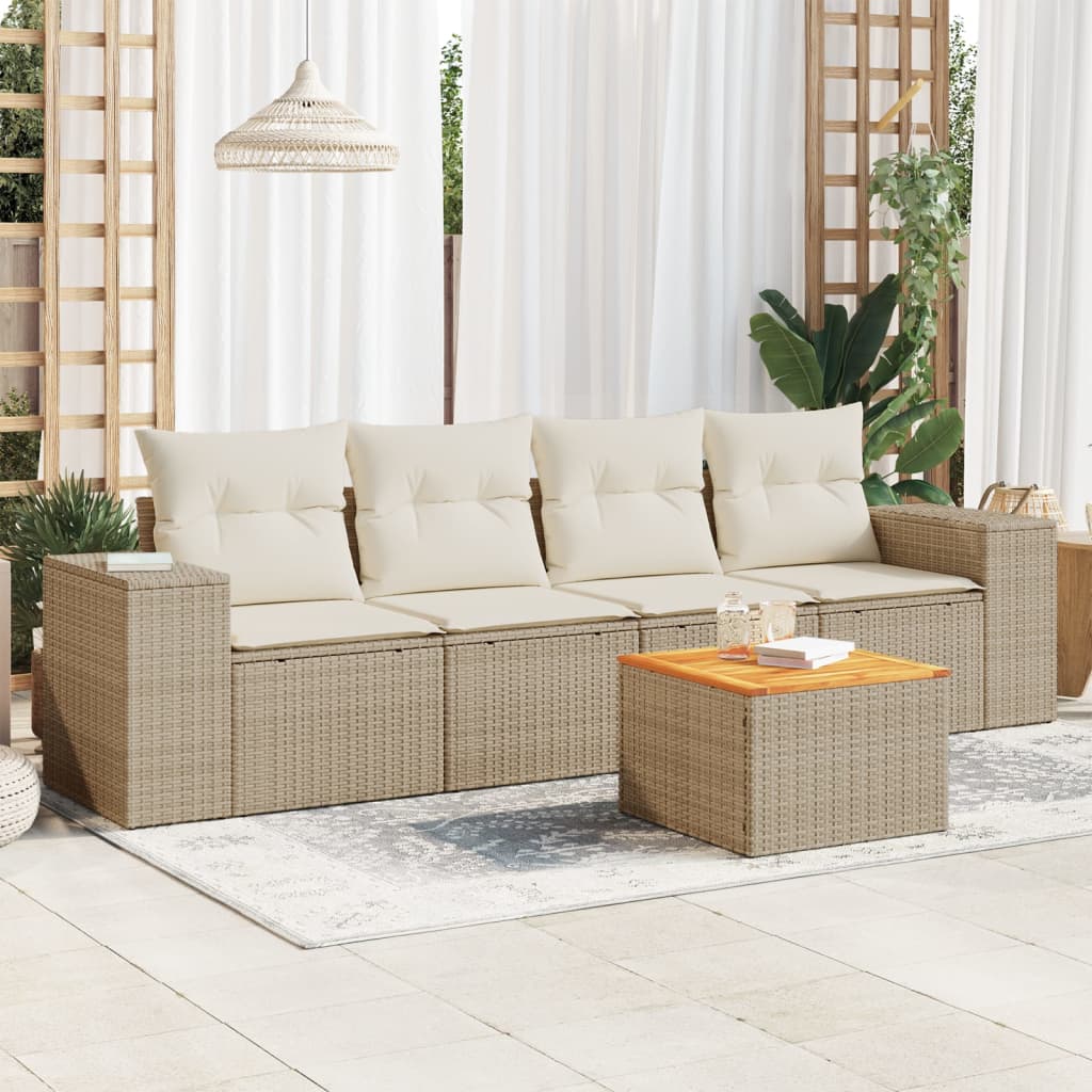 vidaXL 5-delige Loungeset met kussens poly rattan zwart