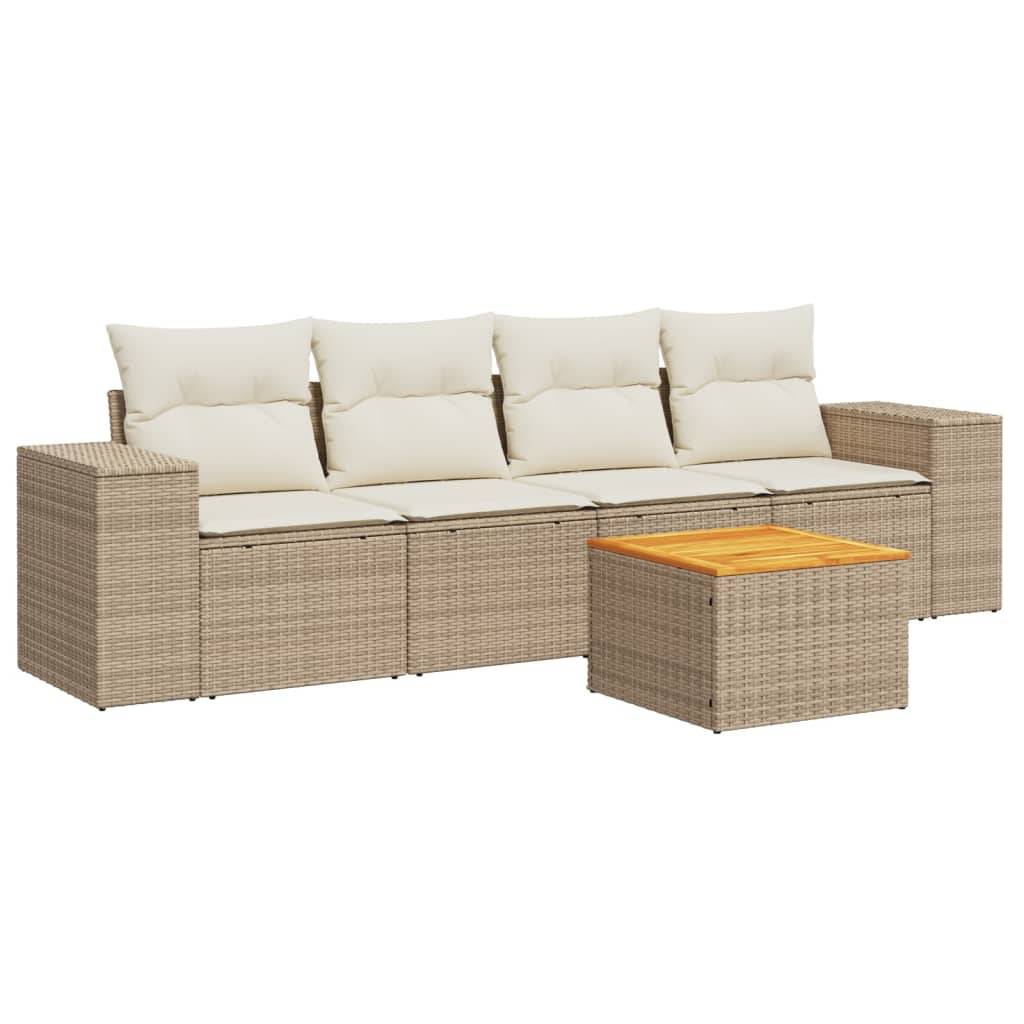 vidaXL 5-delige Loungeset met kussens poly rattan zwart