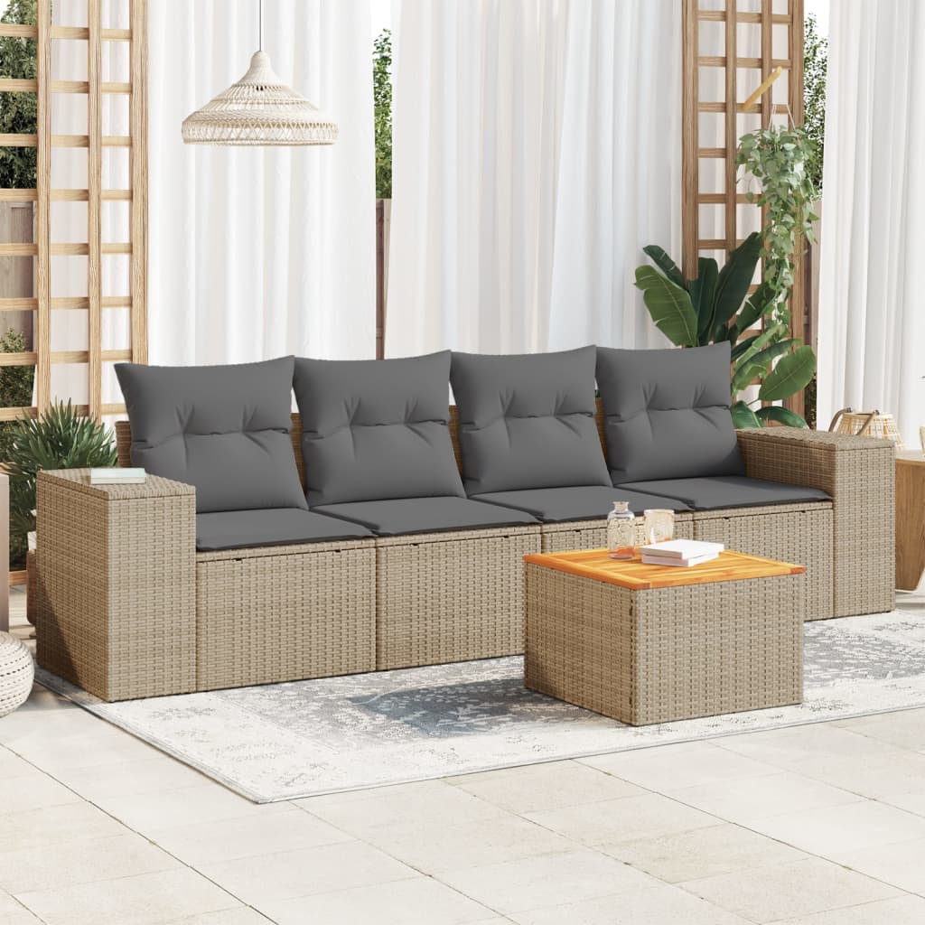 vidaXL 5-delige Loungeset met kussens poly rattan zwart