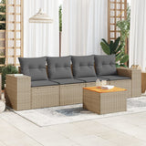 vidaXL 5-delige Loungeset met kussens poly rattan zwart