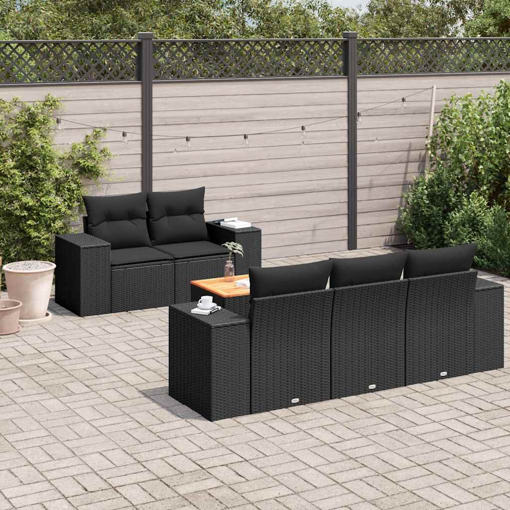 vidaXL 6-delige Loungeset met kussens poly rattan zwart