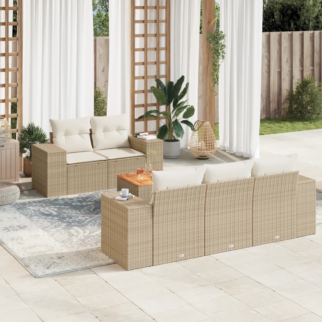 vidaXL 6-delige Loungeset met kussens poly rattan zwart