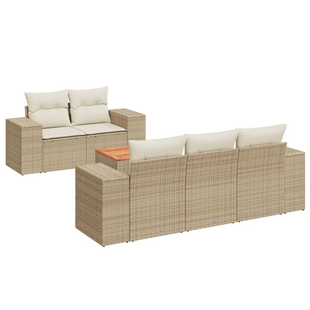 vidaXL 6-delige Loungeset met kussens poly rattan zwart