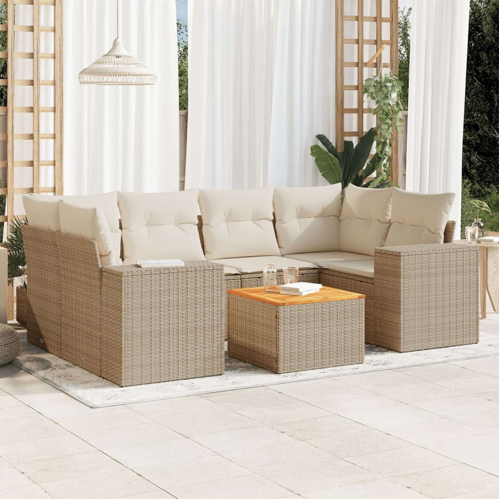 vidaXL 7-delige Loungeset met kussens poly rattan zwart