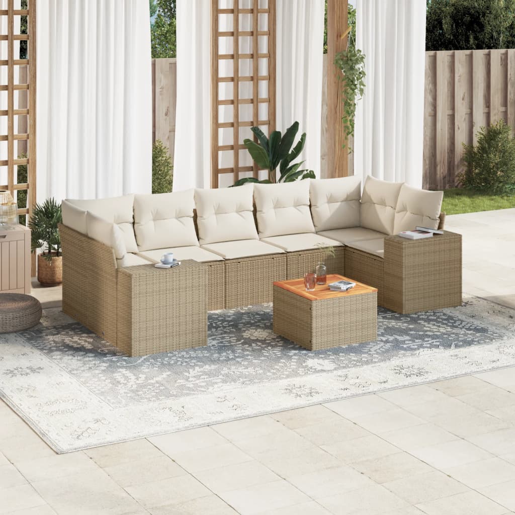 vidaXL 8-delige Loungeset met kussens poly rattan zwart