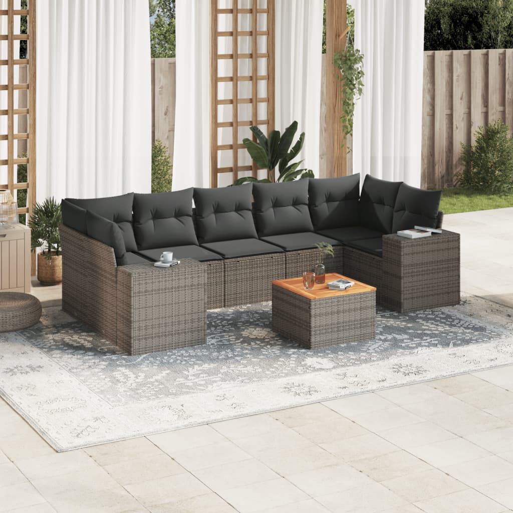 vidaXL 8-delige Loungeset met kussens poly rattan zwart