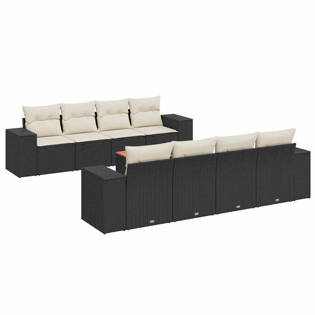 vidaXL 9-delige Loungeset met kussens poly rattan zwart