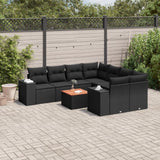 vidaXL 9-delige Loungeset met kussens poly rattan zwart