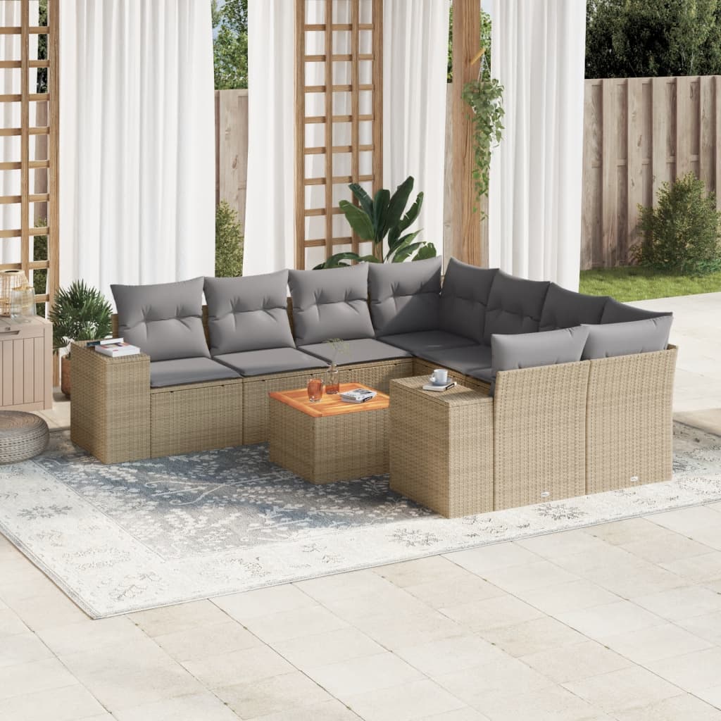 vidaXL 9-delige Loungeset met kussens poly rattan zwart