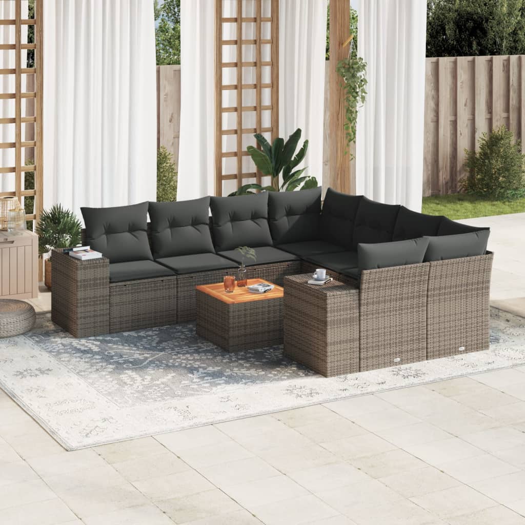 vidaXL 9-delige Loungeset met kussens poly rattan zwart