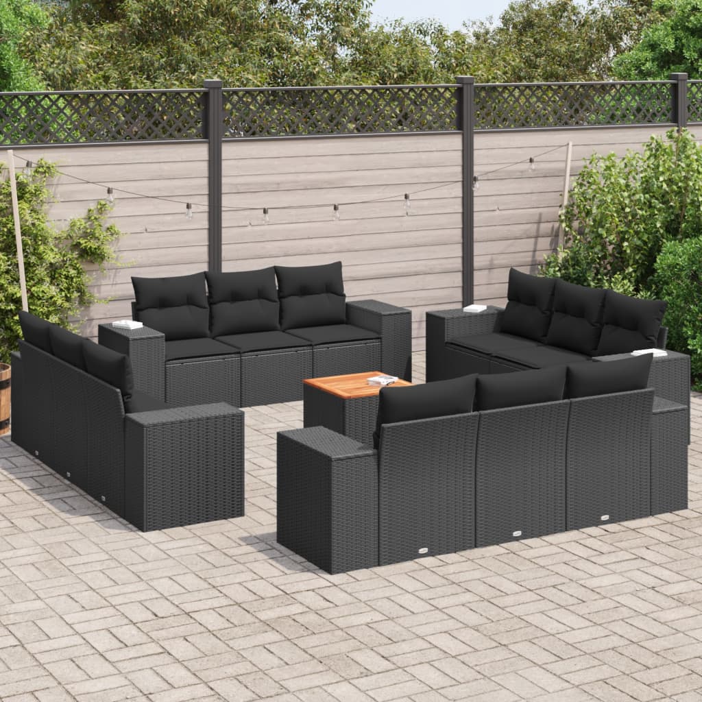 vidaXL 13-Piece Poly Rattan Lounge Set with Cushions Black