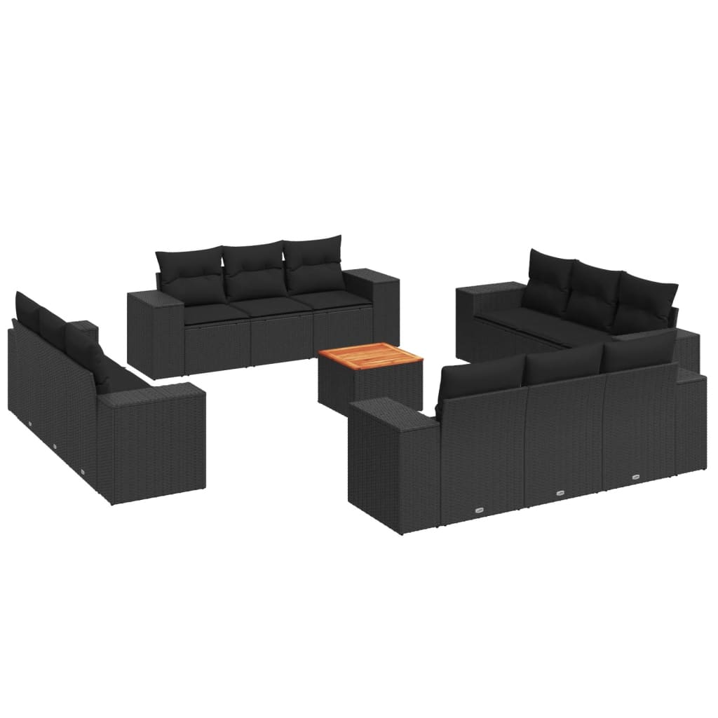 vidaXL 13-Piece Poly Rattan Lounge Set with Cushions Black