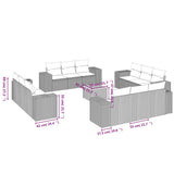 vidaXL 13-Piece Poly Rattan Lounge Set with Cushions Black