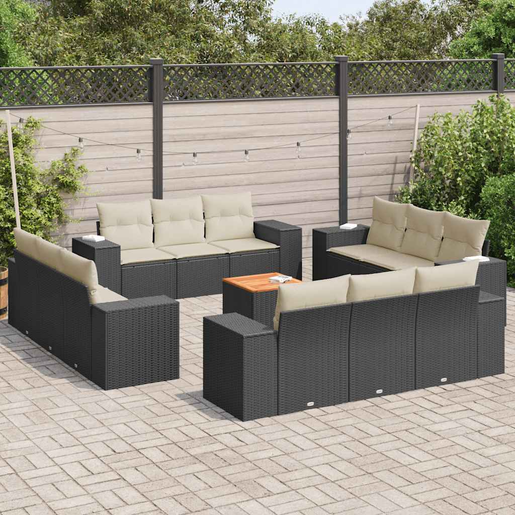 vidaXL 13-Piece Poly Rattan Lounge Set with Cushions Black