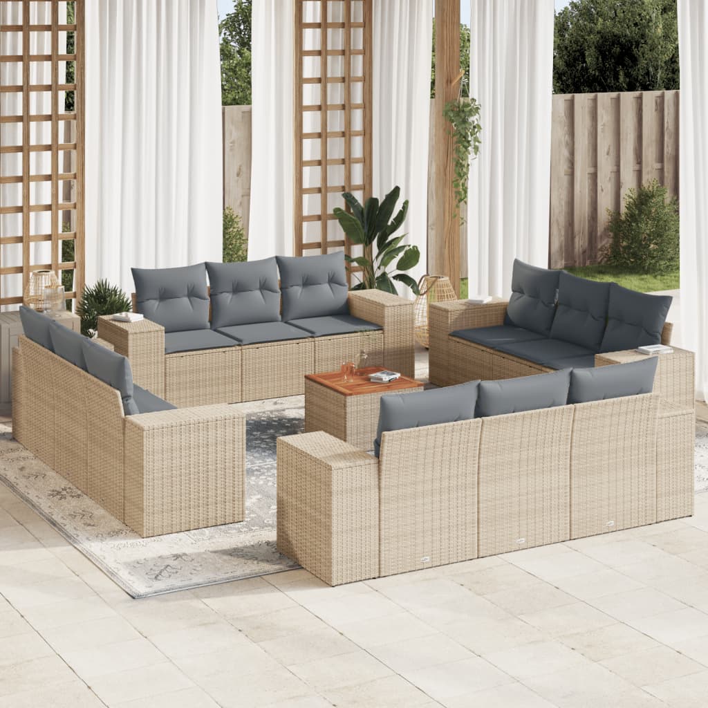 vidaXL 13-Piece Poly Rattan Lounge Set with Cushions Black