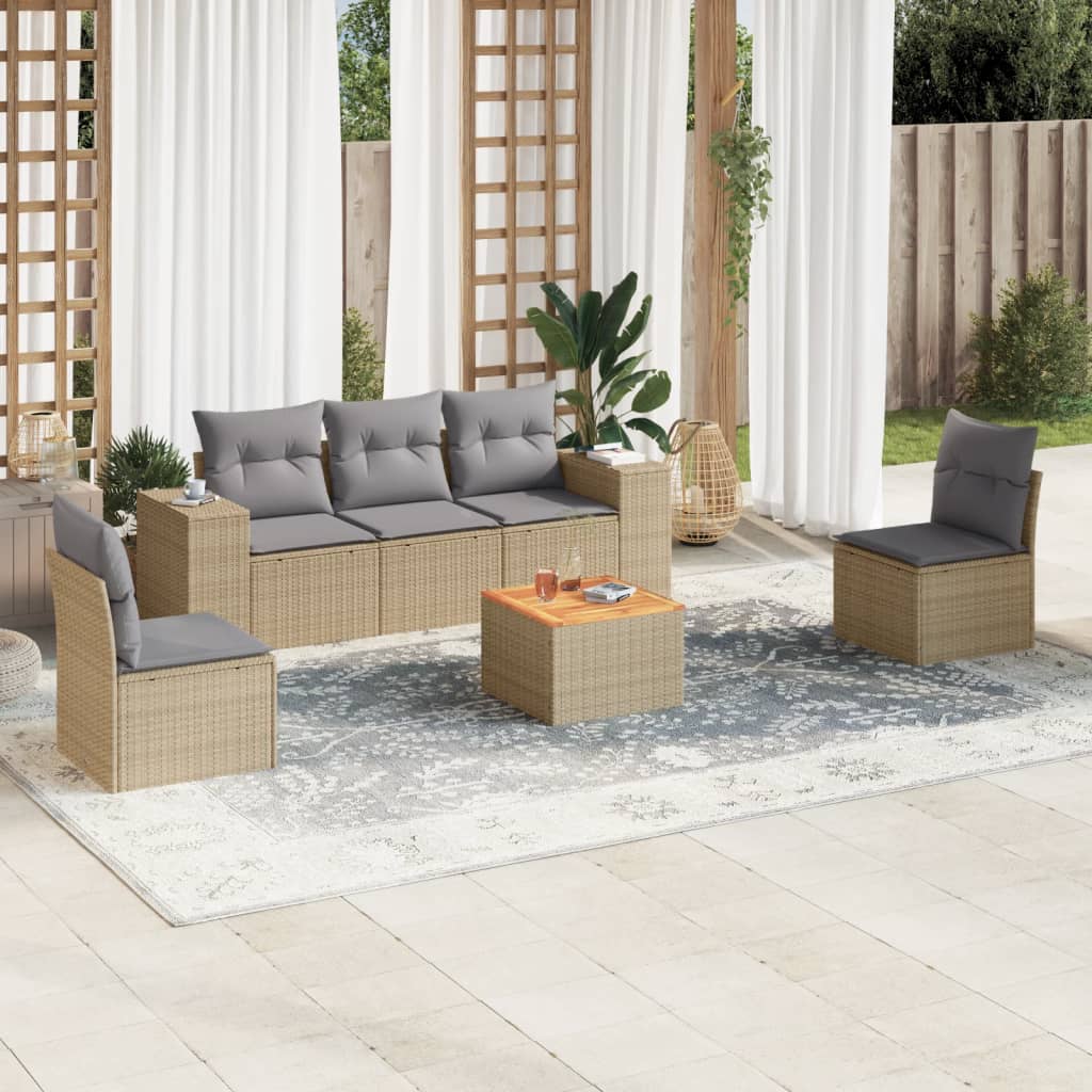 vidaXL 6-delige Loungeset met kussens poly rattan zwart