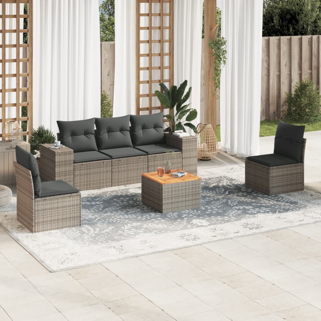 vidaXL 6-delige Loungeset met kussens poly rattan zwart