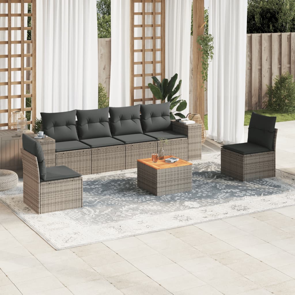 vidaXL 7-delige Loungeset met kussens poly rattan zwart