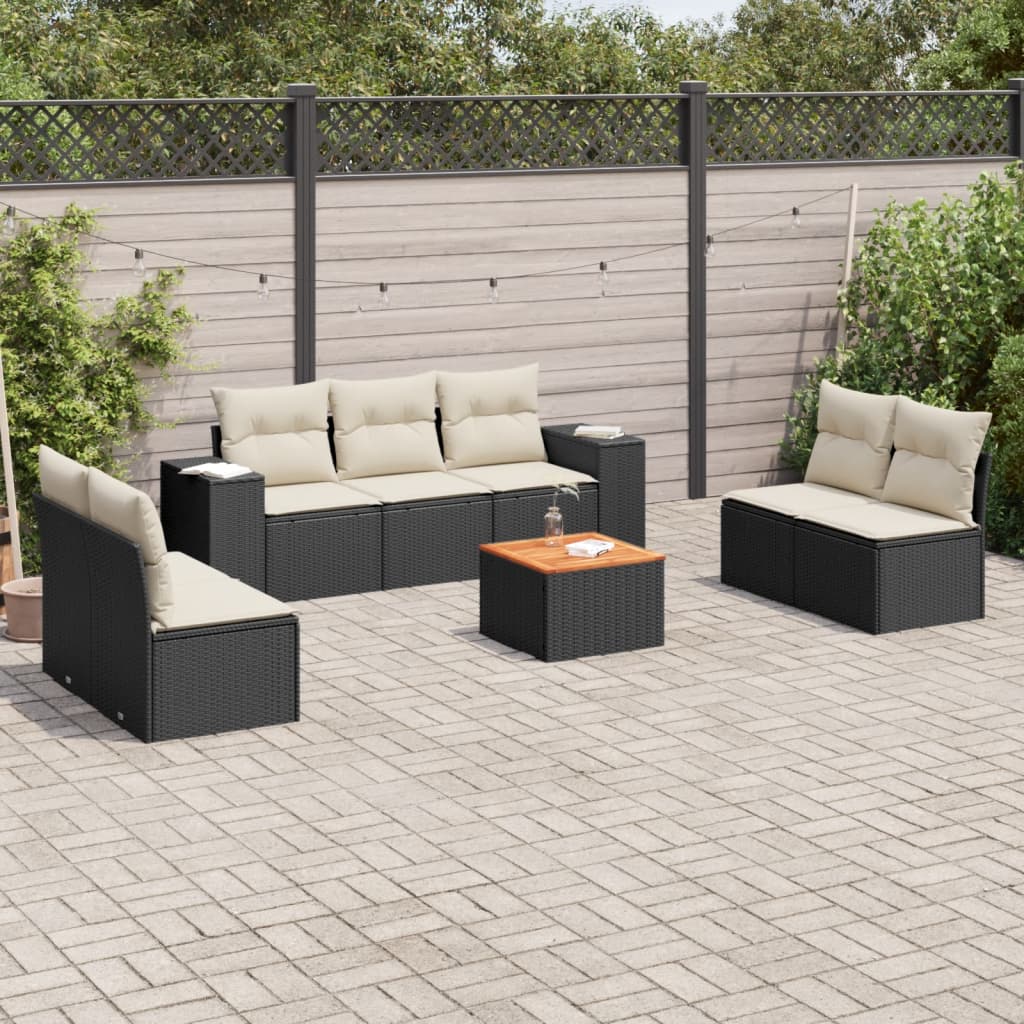 vidaXL 8-Piece Poly Rattan Lounge Set with Cushions Black