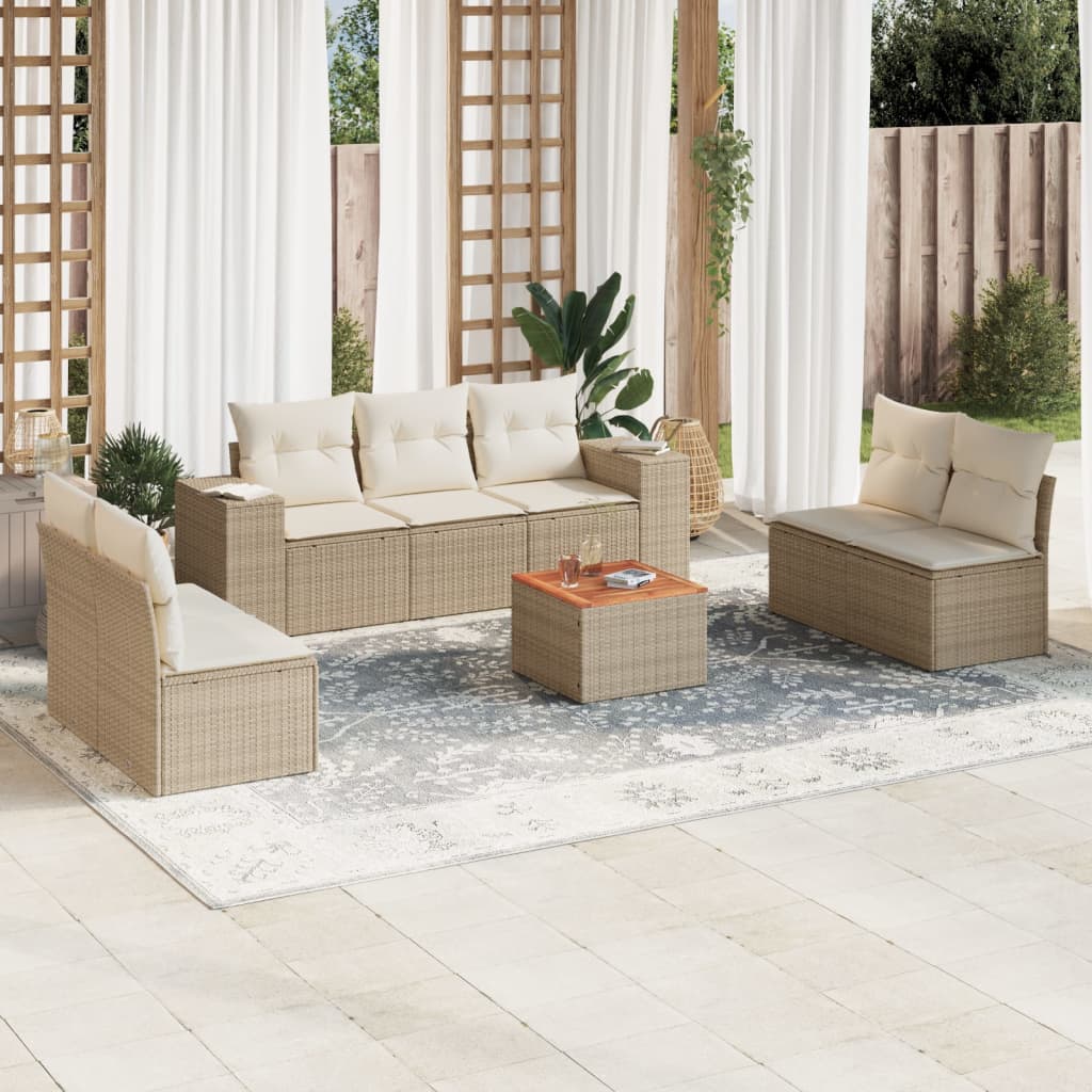 vidaXL 8-Piece Poly Rattan Lounge Set with Cushions Black