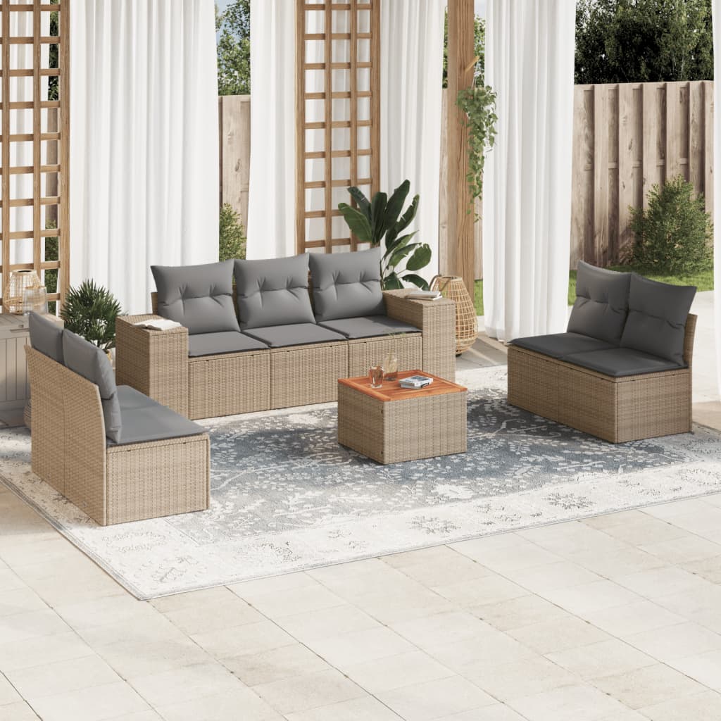 vidaXL 8-Piece Poly Rattan Lounge Set with Cushions Black