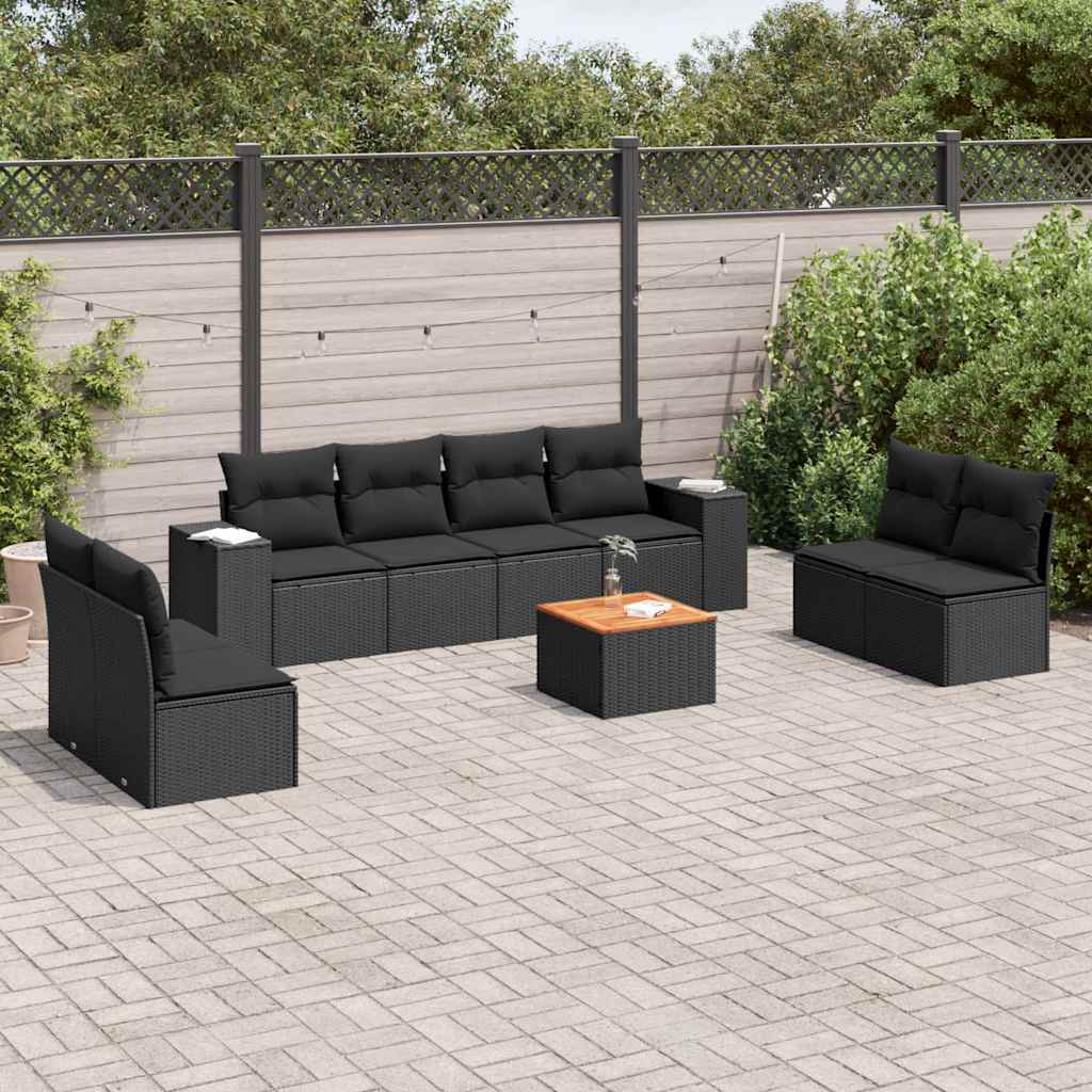 vidaXL 9-delige Loungeset met kussens poly rattan zwart