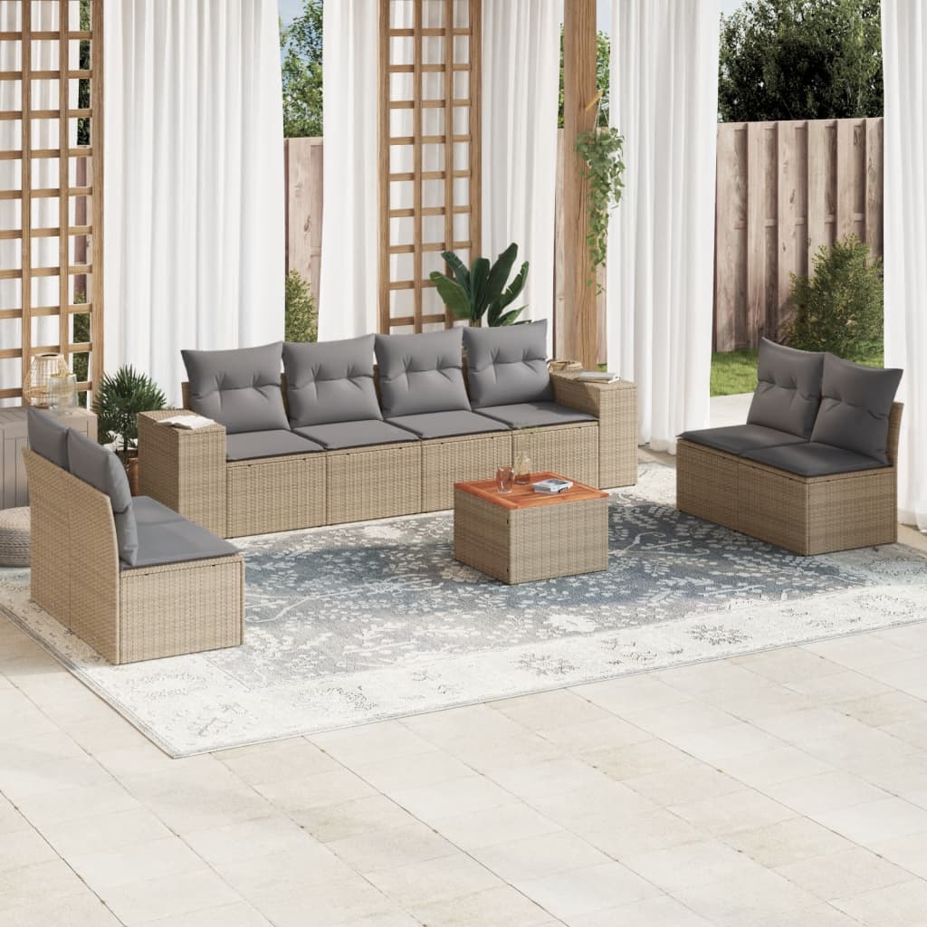 vidaXL 9-delige Loungeset met kussens poly rattan zwart