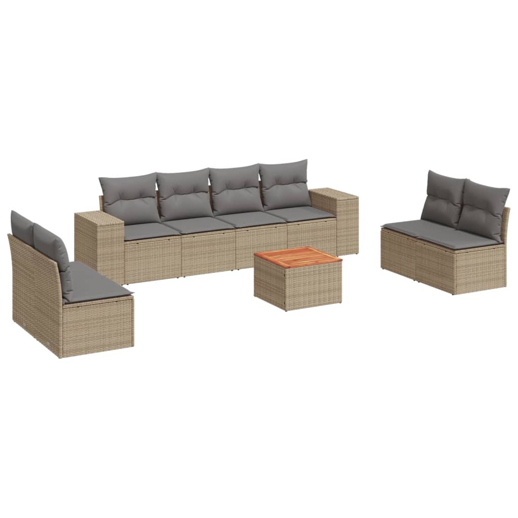 vidaXL 9-delige Loungeset met kussens poly rattan zwart