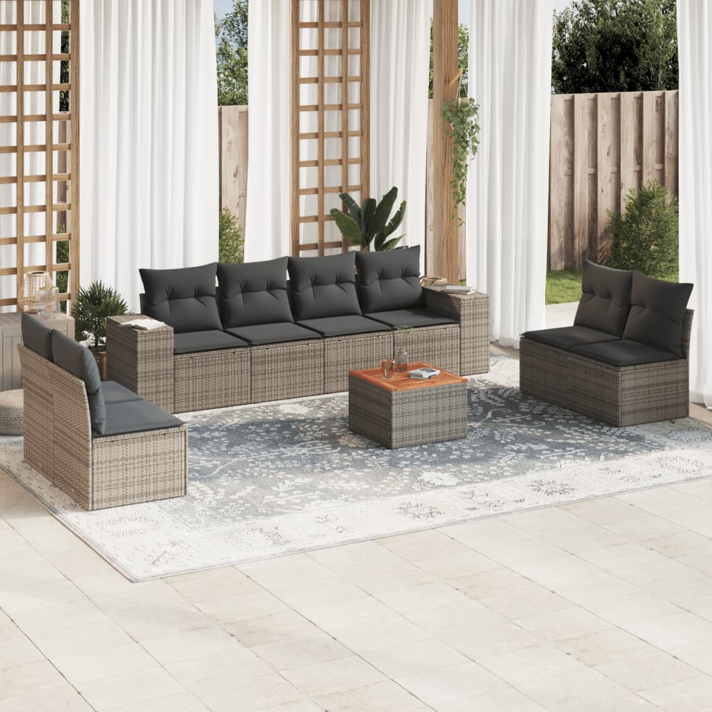 vidaXL 9-delige Loungeset met kussens poly rattan zwart