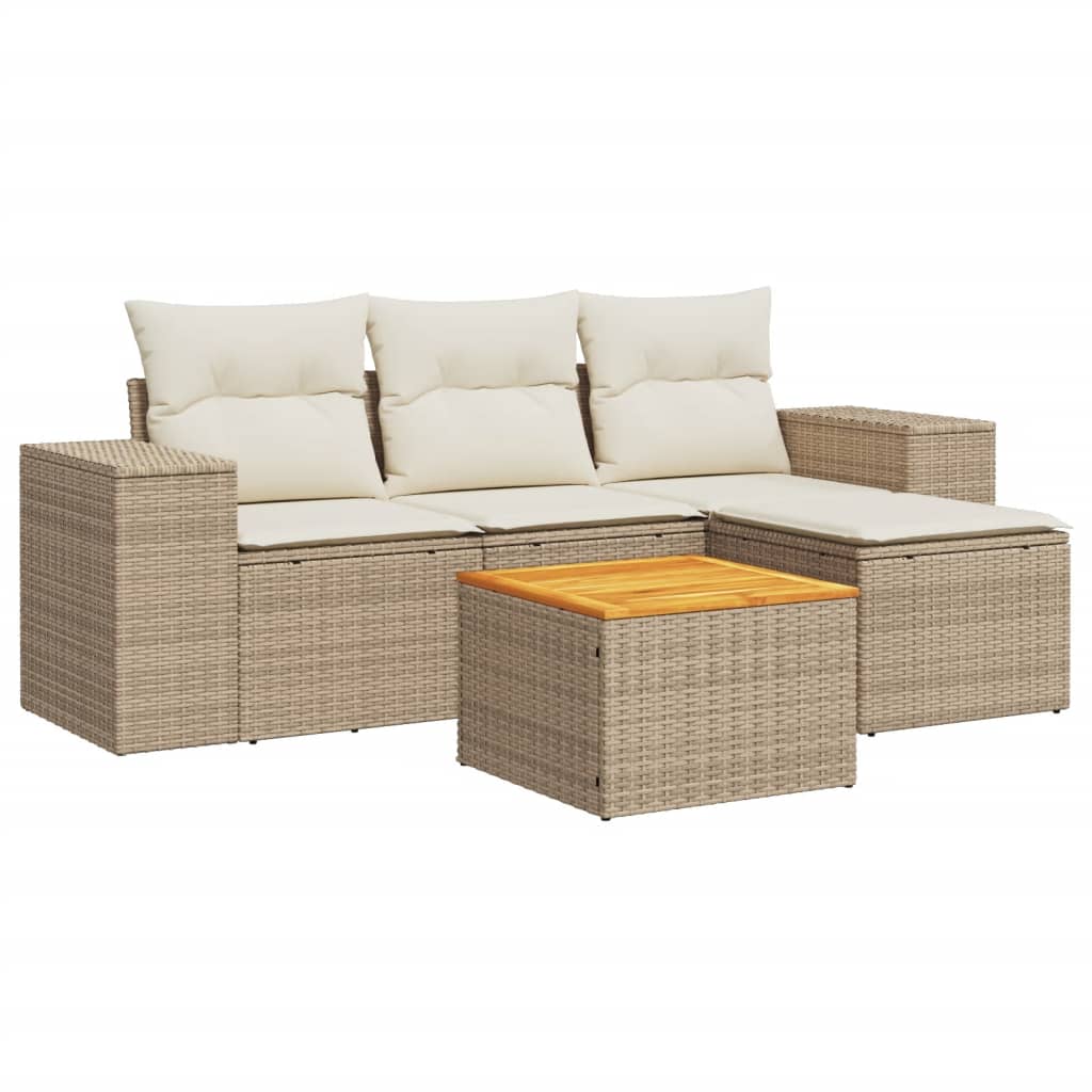vidaXL 5-delige Loungeset met kussens poly rattan zwart