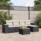 vidaXL 6-delige Loungeset met kussens poly rattan zwart