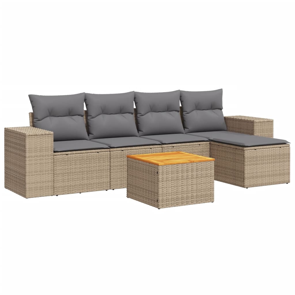vidaXL 6-delige Loungeset met kussens poly rattan zwart