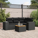 vidaXL 5-delige Loungeset met kussens poly rattan zwart