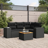 vidaXL 5-delige Loungeset met kussens poly rattan zwart
