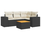 vidaXL 5-delige Loungeset met kussens poly rattan zwart