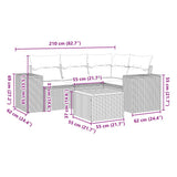 vidaXL 5-delige Loungeset met kussens poly rattan zwart