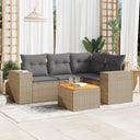 vidaXL 5-delige Loungeset met kussens poly rattan zwart